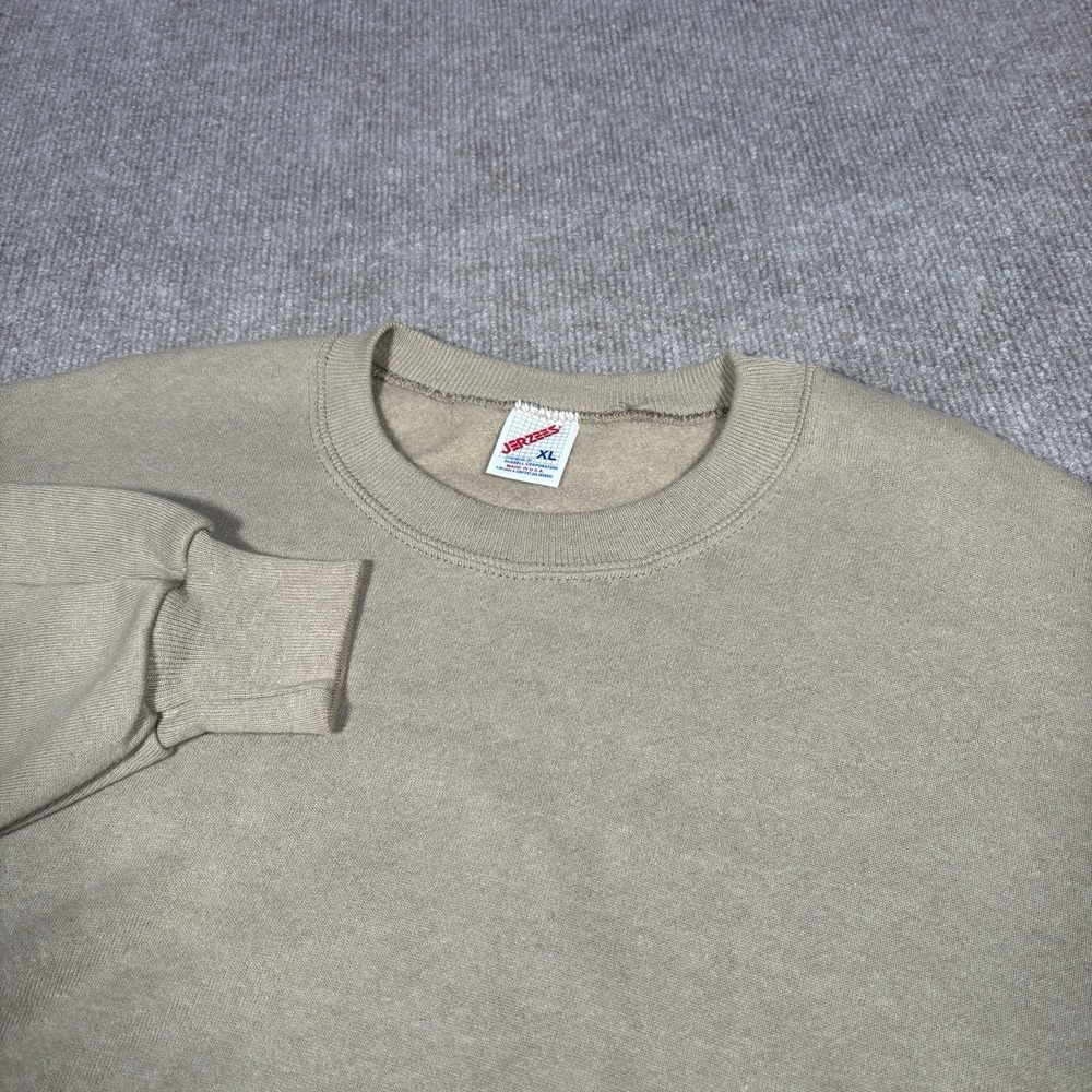 Vintage Jerzees Sweatshirt Mens XL Crewneck Tan Khaki Fleece Blank Made In USA